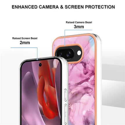 For Google Pixel 9a TPU Case Marble Pattern 2.0mm Electroplating Phone Back Cover