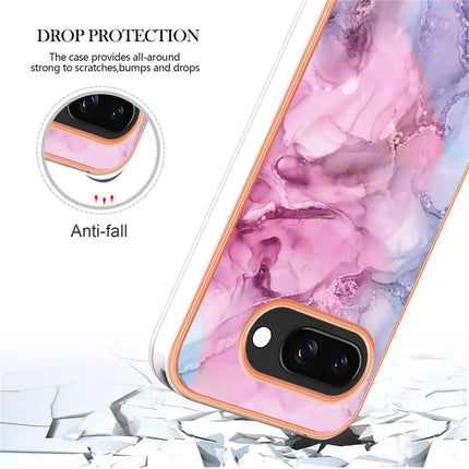 For Google Pixel 9a TPU Case Marble Pattern 2.0mm Electroplating Phone Back Cover