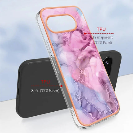 For Google Pixel 9a TPU Case Marble Pattern 2.0mm Electroplating Phone Back Cover