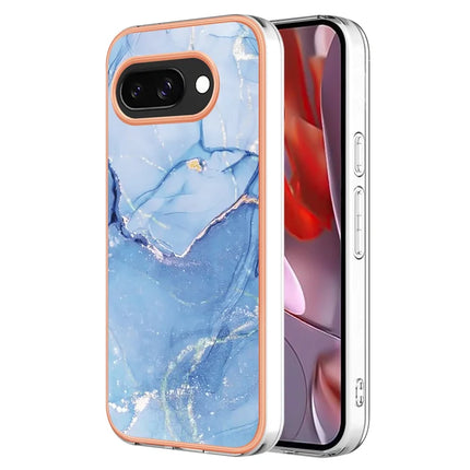 For Google Pixel 9a TPU Case Marble Pattern 2.0mm Electroplating Phone Back Cover - Blue