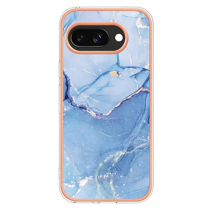 For Google Pixel 9a TPU Case Marble Pattern 2.0mm Electroplating Phone Back Cover