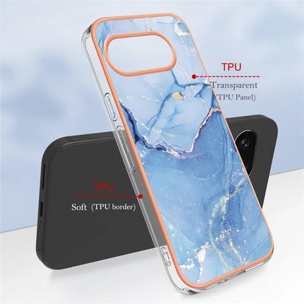 For Google Pixel 9a TPU Case Marble Pattern 2.0mm Electroplating Phone Back Cover