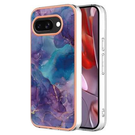 For Google Pixel 9a TPU Case Marble Pattern 2.0mm Electroplating Phone Back Cover - Purple