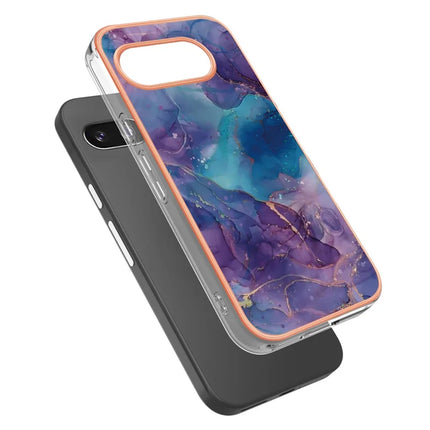 For Google Pixel 9a TPU Case Marble Pattern 2.0mm Electroplating Phone Back Cover