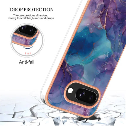 For Google Pixel 9a TPU Case Marble Pattern 2.0mm Electroplating Phone Back Cover