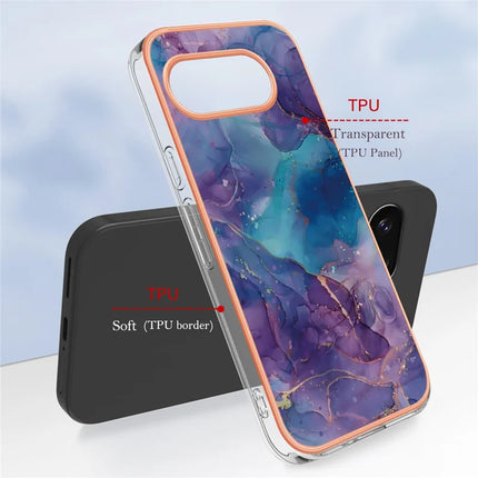 For Google Pixel 9a TPU Case Marble Pattern 2.0mm Electroplating Phone Back Cover