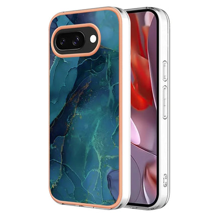 For Google Pixel 9a TPU Case Marble Pattern 2.0mm Electroplating Phone Back Cover - Green