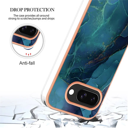 For Google Pixel 9a TPU Case Marble Pattern 2.0mm Electroplating Phone Back Cover
