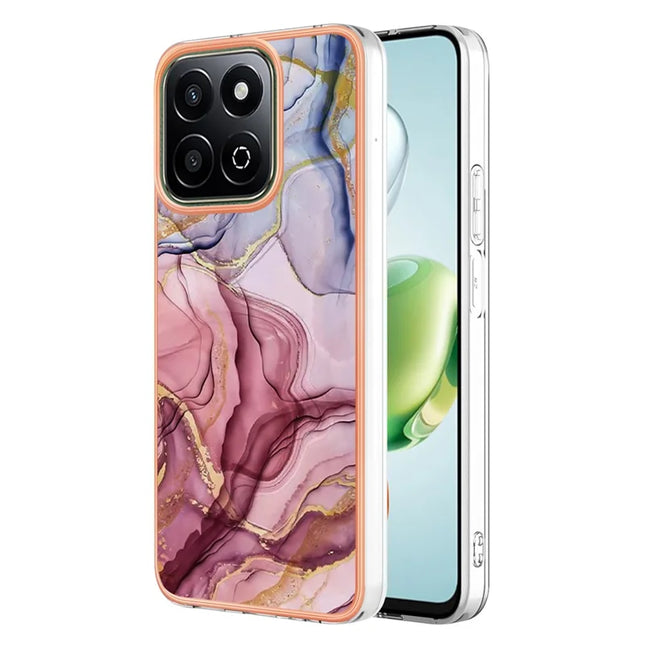 For Honor X7c 4G / Honor 200 Smart 5G TPU Case Marble Pattern 2.0mm Electroplating Phone Back Cover - Rose Gold