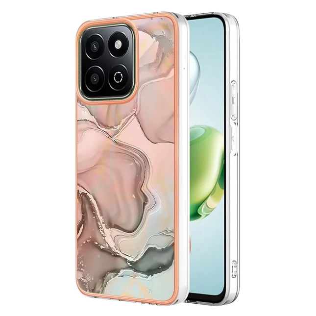 For Honor X7c 4G / Honor 200 Smart 5G TPU Case Marble Pattern 2.0mm Electroplating Phone Back Cover - Pink