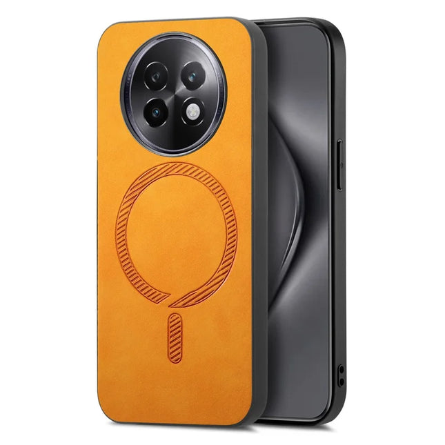 For Realme 13 Pro 5G (Global) Leather Back Case Compatible with MagSafe Skin-touch Phone Cover - Yellow