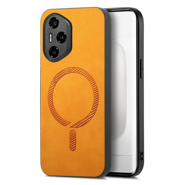 For Honor 300 Pro Leather Back Case Compatible with MagSafe Skin-touch Phone Cover - Yellow