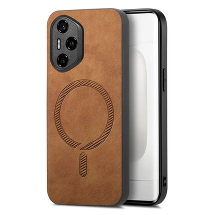 For Honor 300 Pro Leather Back Case Compatible with MagSafe Skin-touch Phone Cover - Brown