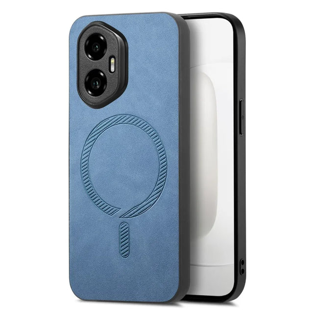 For Honor 300 Leather Back Case Compatible with MagSafe Skin-touch Phone Cover - Blue