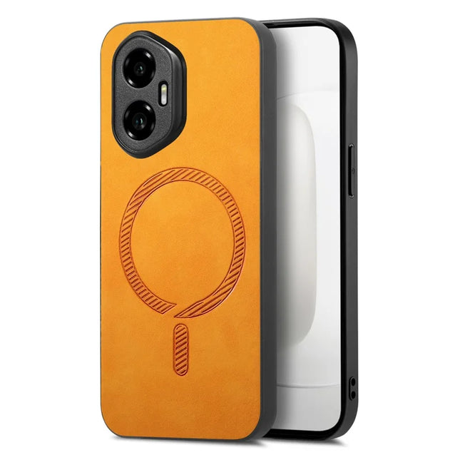 For Honor 300 Leather Back Case Compatible with MagSafe Skin-touch Phone Cover - Yellow