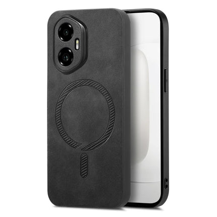 For Honor 300 Leather Back Case Compatible with MagSafe Skin-touch Phone Cover - Black