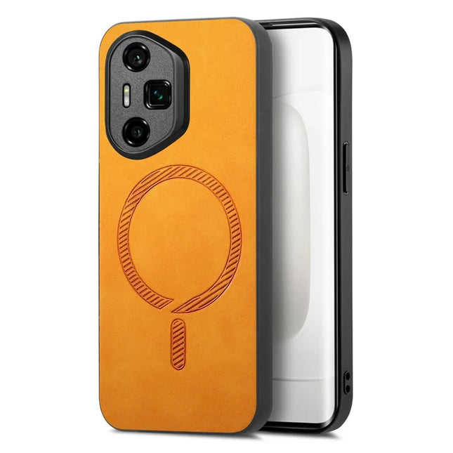 For Honor 300 Ultra Leather Back Case Compatible with MagSafe Skin-touch Phone Cover - Yellow