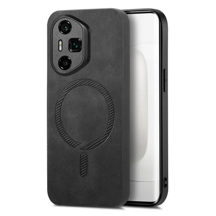 For Honor 300 Ultra Leather Back Case Compatible with MagSafe Skin-touch Phone Cover - Black