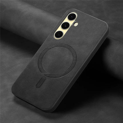 For Samsung Galaxy A56 5G Leather Back Case Compatible with MagSafe Skin-touch Phone Cover