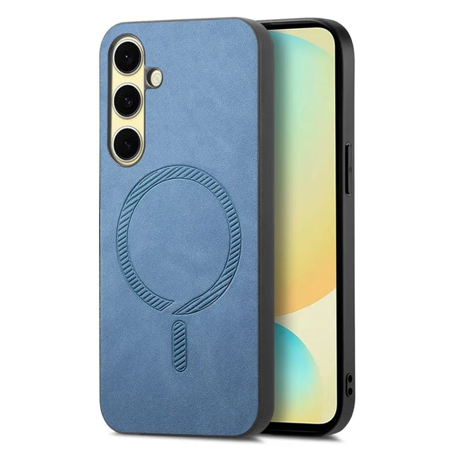 For Samsung Galaxy A36 5G Leather Back Case Compatible with MagSafe Skin-Touch Phone Cover - Blue