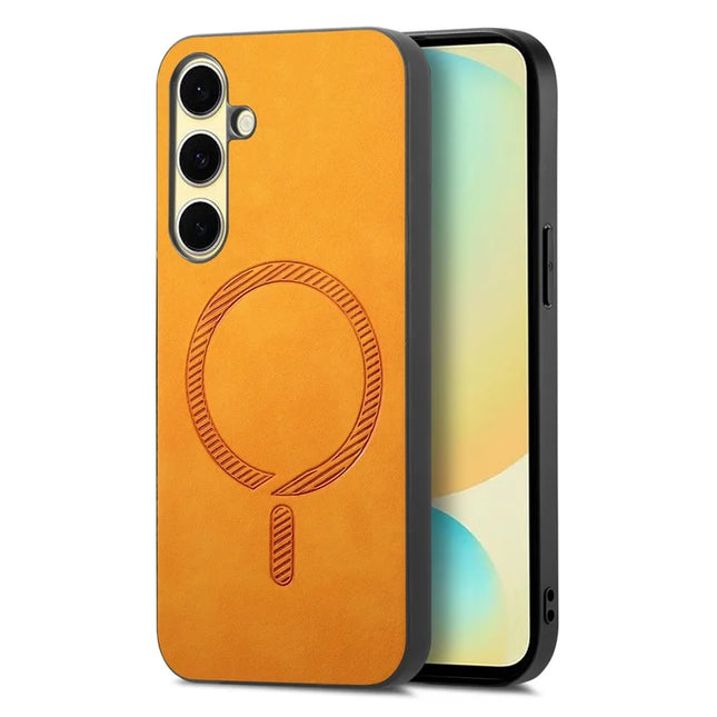 For Samsung Galaxy A36 5G Leather Back Case Compatible with MagSafe Skin-Touch Phone Cover - Yellow