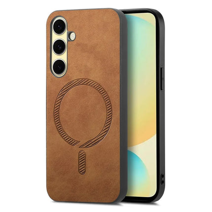 For Samsung Galaxy A36 5G Leather Back Case Compatible with MagSafe Skin-Touch Phone Cover - Brown