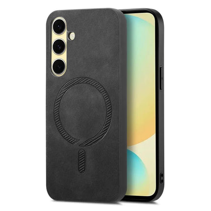 For Samsung Galaxy A36 5G Leather Back Case Compatible with MagSafe Skin-Touch Phone Cover - Black