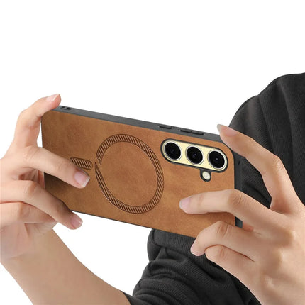 For Samsung Galaxy A26 5G Leather Back Case Compatible with MagSafe Skin-touch Phone Cover