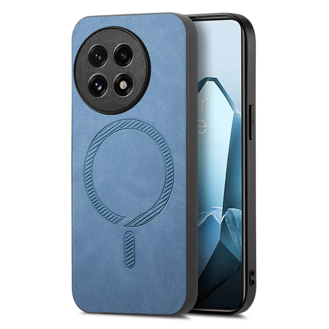 For OnePlus Ace 5 Pro 5G / OnePlus Ace 5 5G Leather Back Case Compatible with MagSafe Skin-touch Phone Cover - Blue