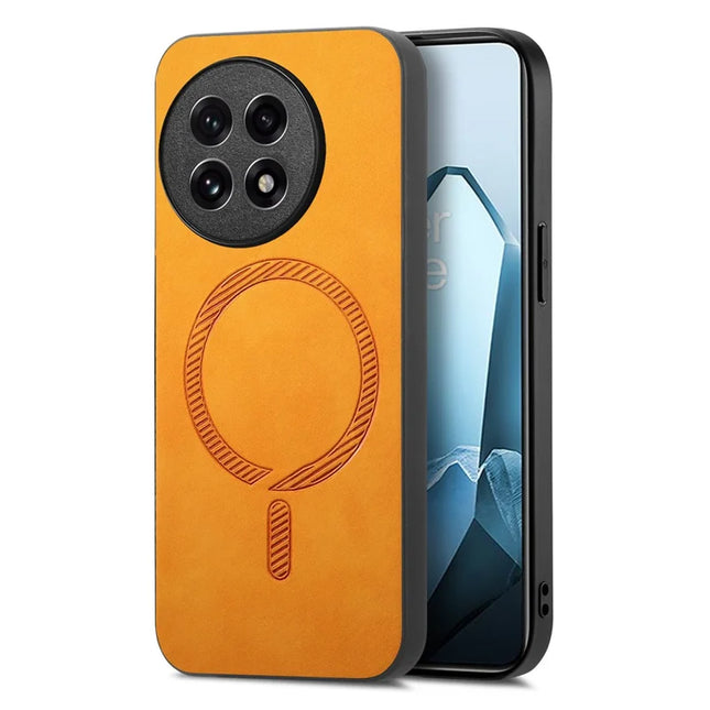 For OnePlus Ace 5 Pro 5G / OnePlus Ace 5 5G Leather Back Case Compatible with MagSafe Skin-touch Phone Cover - Yellow