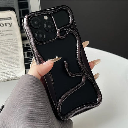 For iPhone 16 Pro Max Bumper Case Hollow Snake Design TPU Phone Cover - Electroplated Black