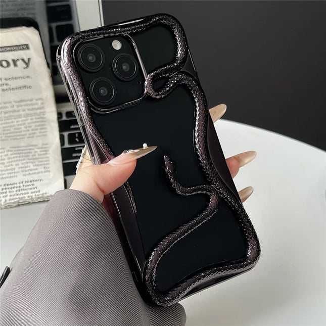 For iPhone 16 Pro Max Bumper Case Hollow Snake Design TPU Phone Cover - Electroplated Black