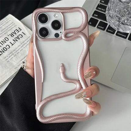 For iPhone 16 Pro Max Bumper Case Hollow Snake Design TPU Phone Cover - Matte Pink