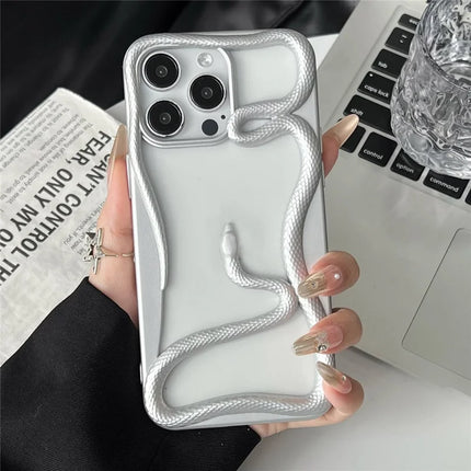 For iPhone 16 Pro Max Bumper Case Hollow Snake Design TPU Phone Cover - Matte Silver