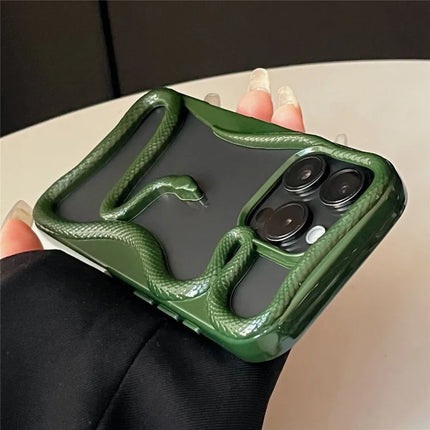 For iPhone 16 Pro Max Bumper Case Hollow Snake Design TPU Phone Cover - Blackish Green