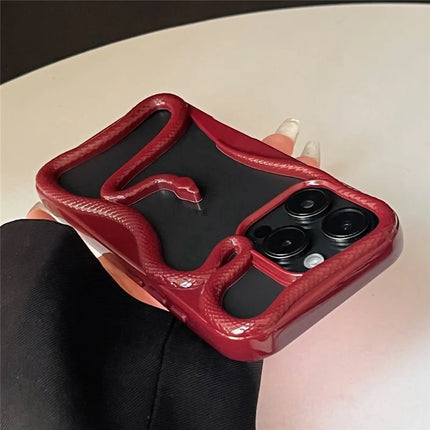 For iPhone 16 Pro Max Bumper Case Hollow Snake Design TPU Phone Cover - Wine Red