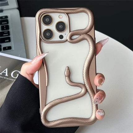 For iPhone 16 Pro Max Bumper Case Hollow Snake Design TPU Phone Cover - Matte Gold
