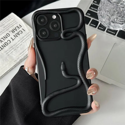 For iPhone 16 Pro Bumper Case Hollow Snake Design TPU Phone Cover - Matte Black