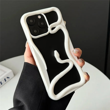 For iPhone 16 Pro Bumper Case Hollow Snake Design TPU Phone Cover - White