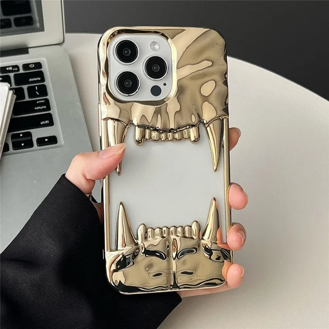 For iPhone 16 Pro Max Case TPU Protective Phone Cover Hollow Wrinkle Tiger Tooth Design - Electroplated Gold
