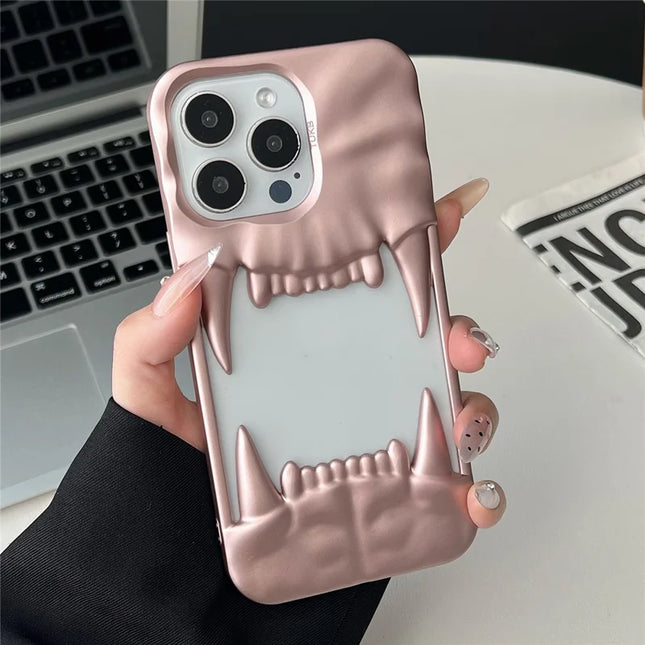 For iPhone 16 Pro Max Case TPU Protective Phone Cover Hollow Wrinkle Tiger Tooth Design - Matte Pink