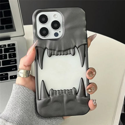 For iPhone 16 Pro Max Case TPU Protective Phone Cover Hollow Wrinkle Tiger Tooth Design - Matte Black