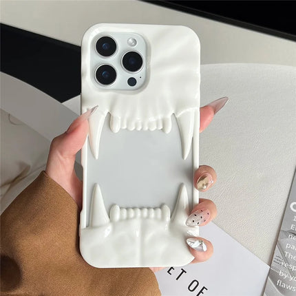 For iPhone 16 Pro Max Case TPU Protective Phone Cover Hollow Wrinkle Tiger Tooth Design - White