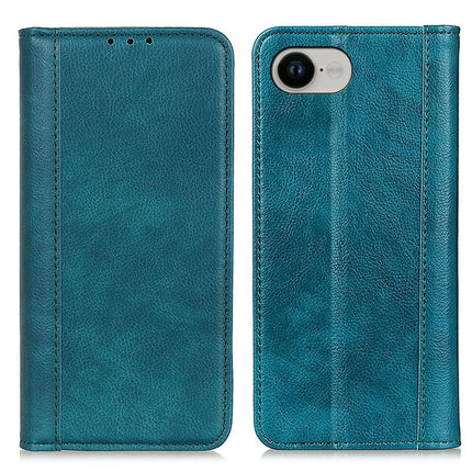 For iPhone 16e Stand Case Split Leather Litchi Texture Wallet Phone Cover - Green