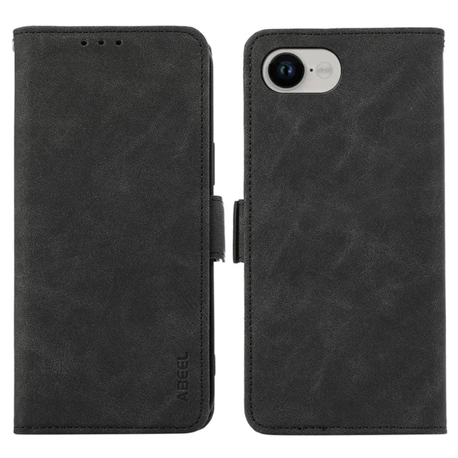 ABEEL For iPhone 16e Case PU Leather Folio Stand View RFID Blocking Phone Cover - Black