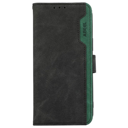 ABEEL For iPhone 16e Case Color Splicing Leather Flip Phone Cover RFID Blocking
