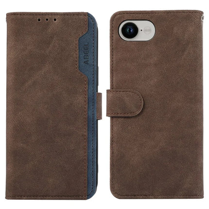 ABEEL For iPhone 16e Case Color Splicing Leather Flip Phone Cover RFID Blocking - Brown