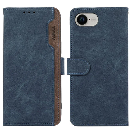 ABEEL For iPhone 16e Case Color Splicing Leather Flip Phone Cover RFID Blocking - Blue