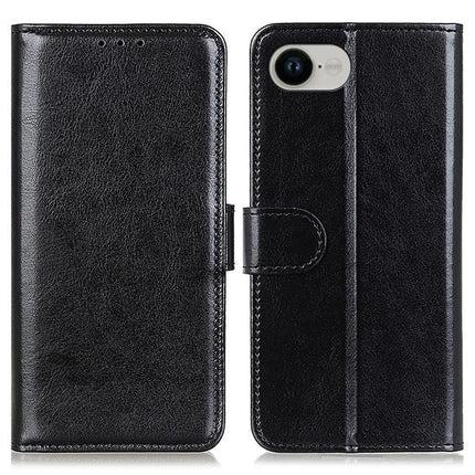For iPhone 16e Case Crazy Horse Texture PU Leather Phone Stand Cover - Black