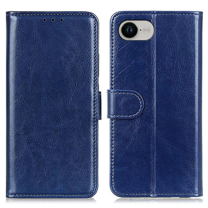 For iPhone 16e Case Crazy Horse Texture PU Leather Phone Stand Cover - Blue